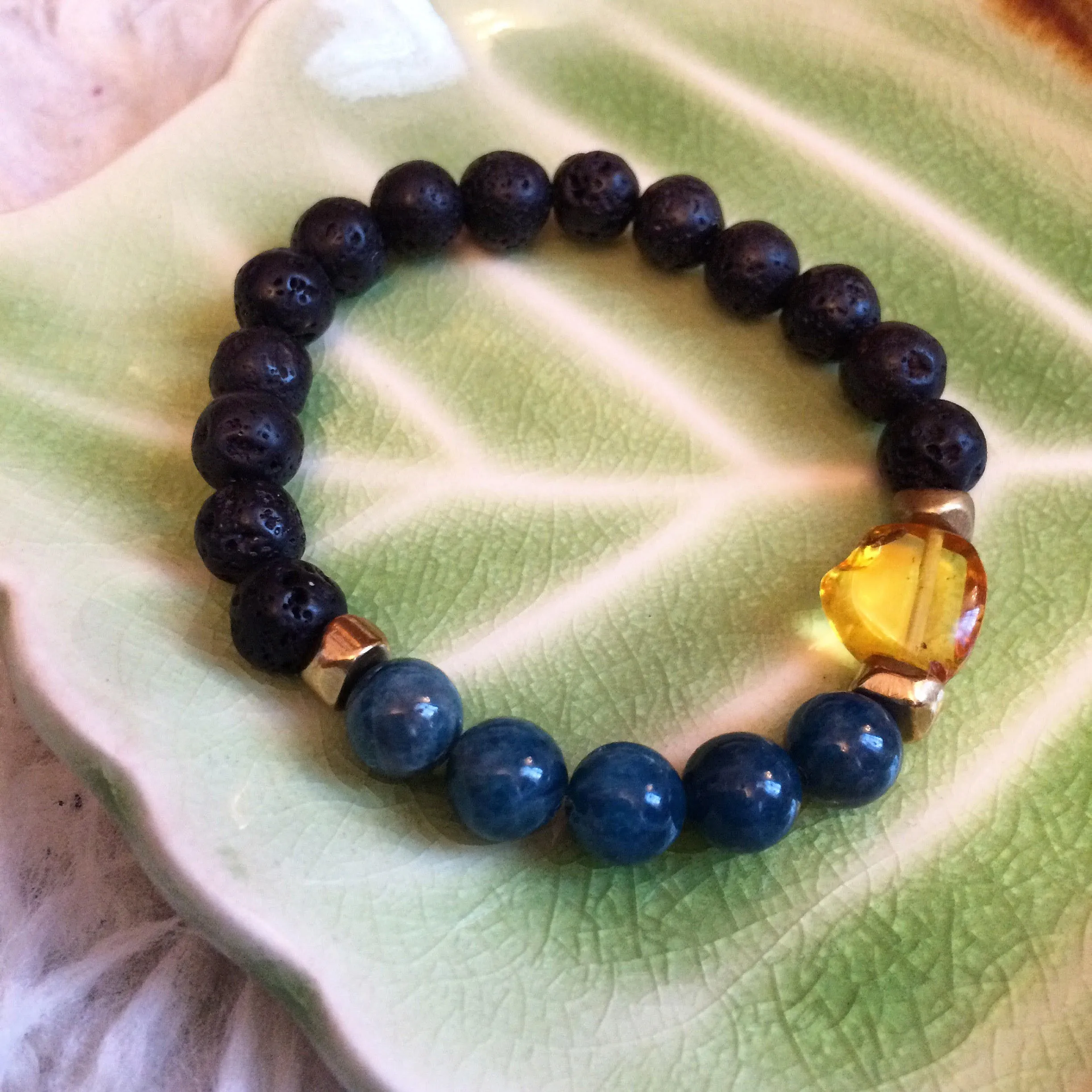 Mala Inspired Essential Oil Diffuser Lava Bead   Apatite   Amber Yoga and Meditation Bracelet