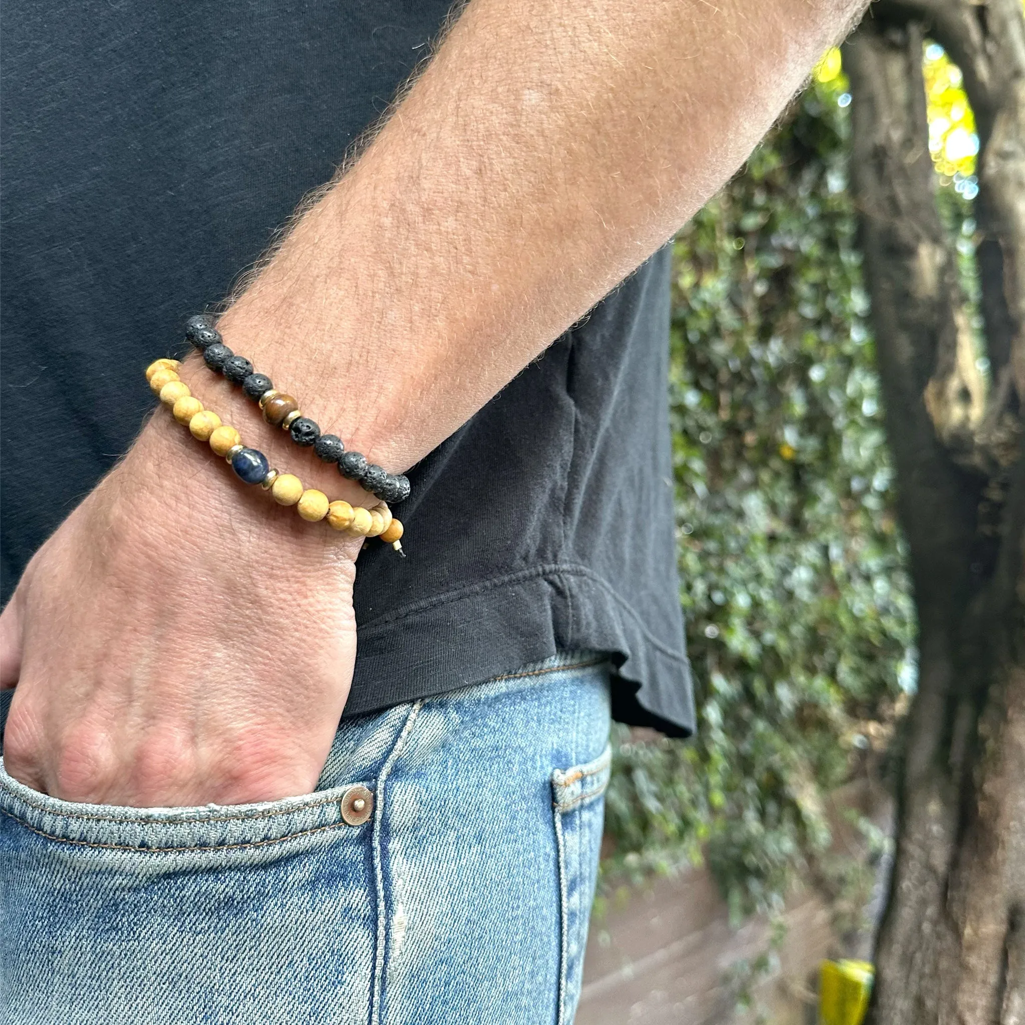 Men's Baltic Amber & Lava Stone Bracelet