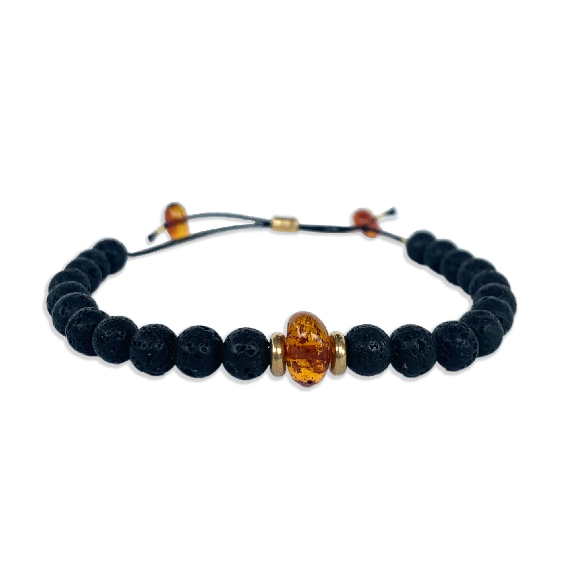 Men's Baltic Amber & Lava Stone Bracelet