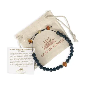 Men's Baltic Amber & Lava Stone Bracelet