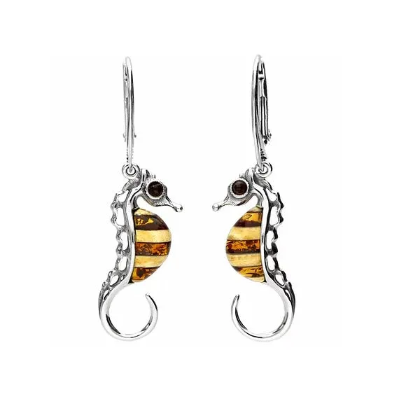 MILENA earrings Drop Silver and Mixed Amber Seahorses