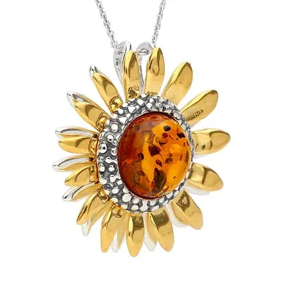 MILENA Gold Plated Sunflower Amber Necklace