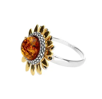 MILENA Gold Plated Sunflower Amber Ring