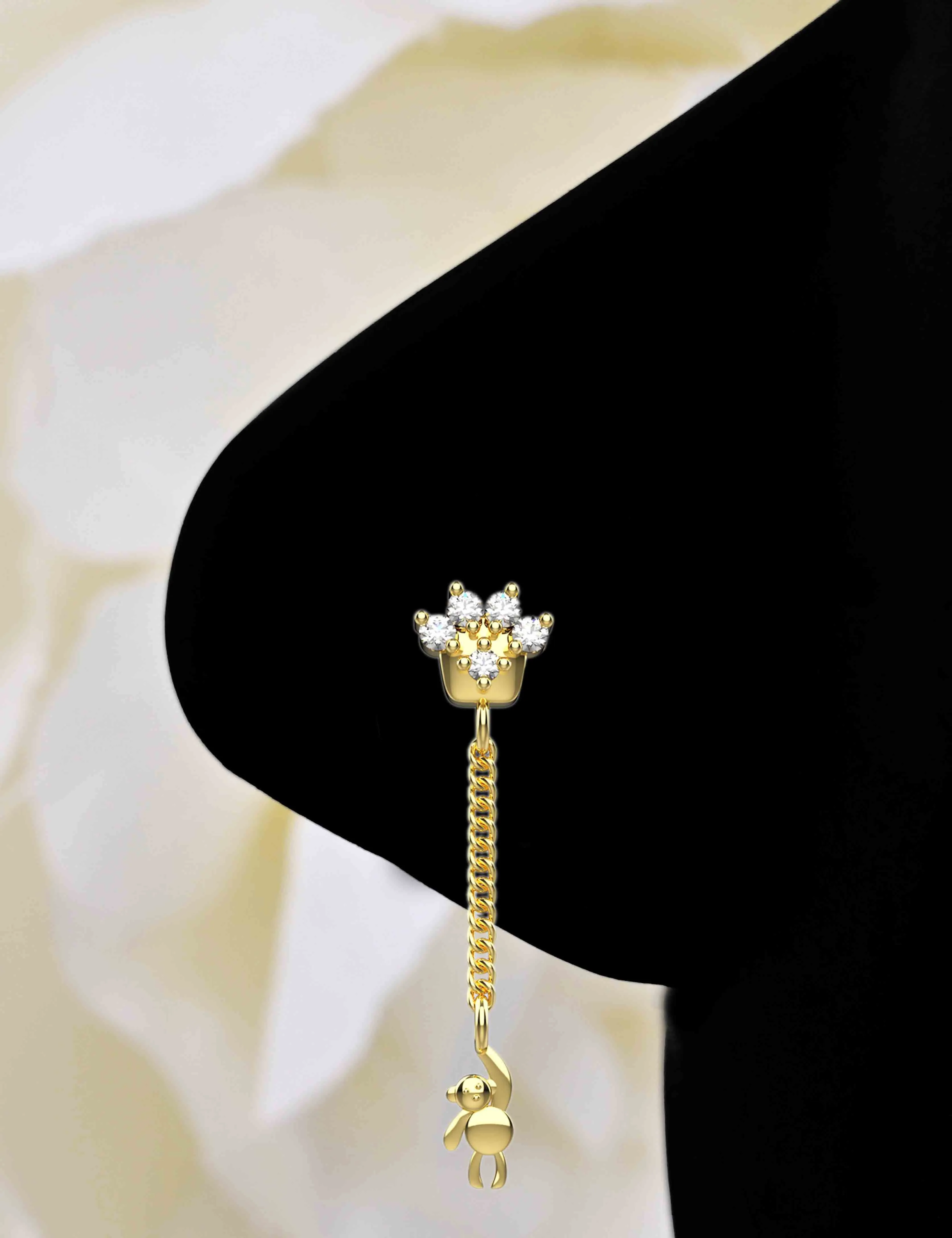 monkey nose ring – dangle nose ring with nose chain