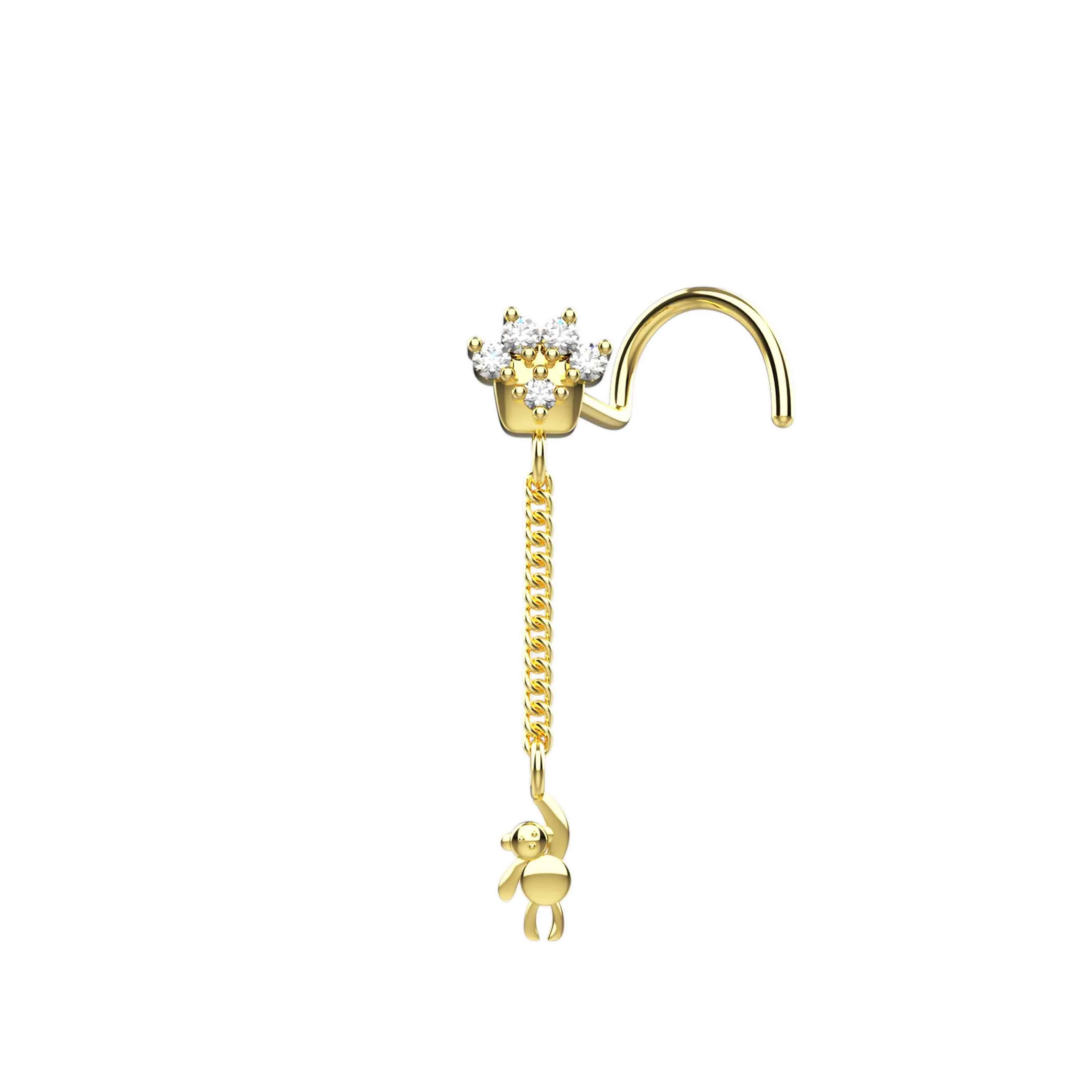 monkey nose ring – dangle nose ring with nose chain