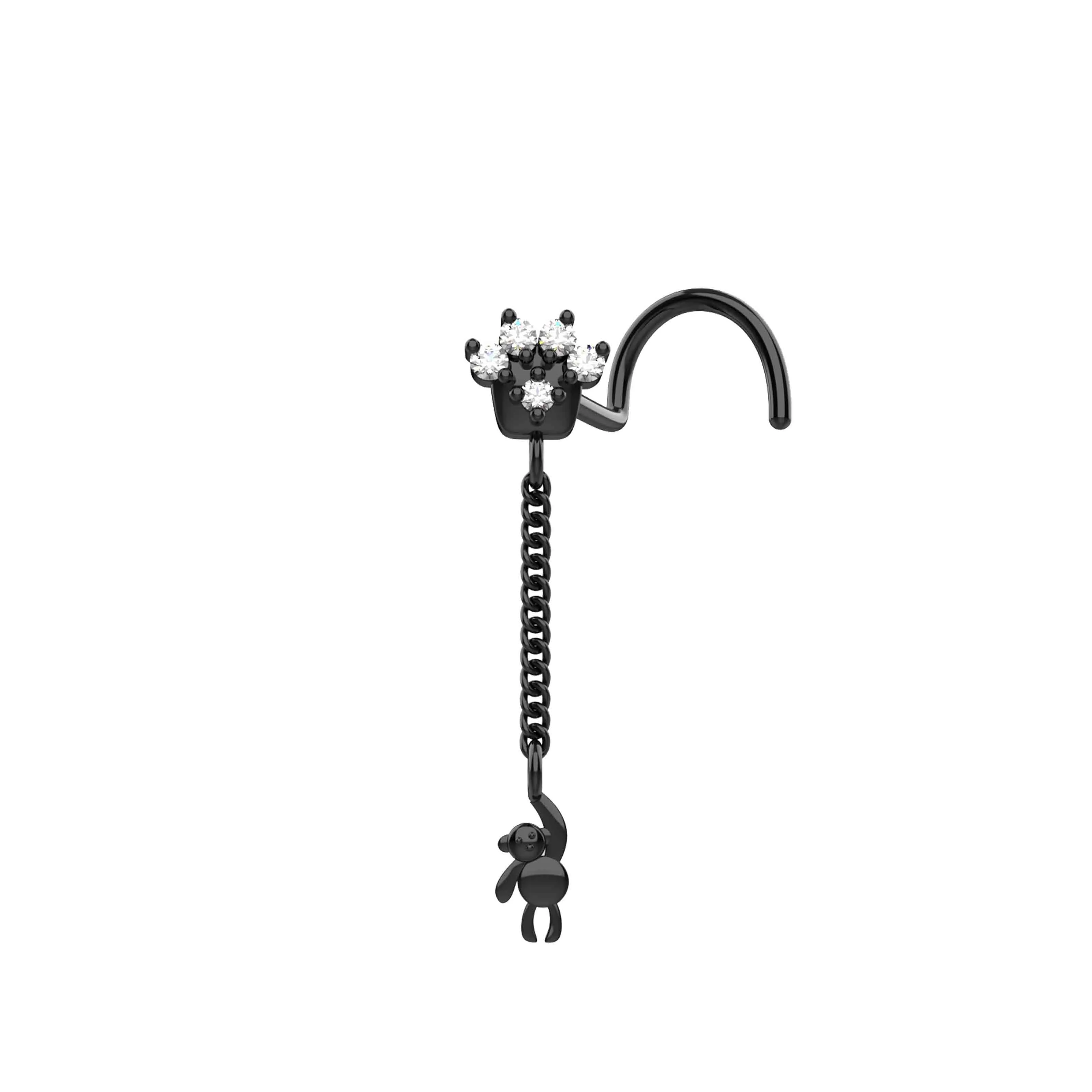 monkey nose ring – dangle nose ring with nose chain