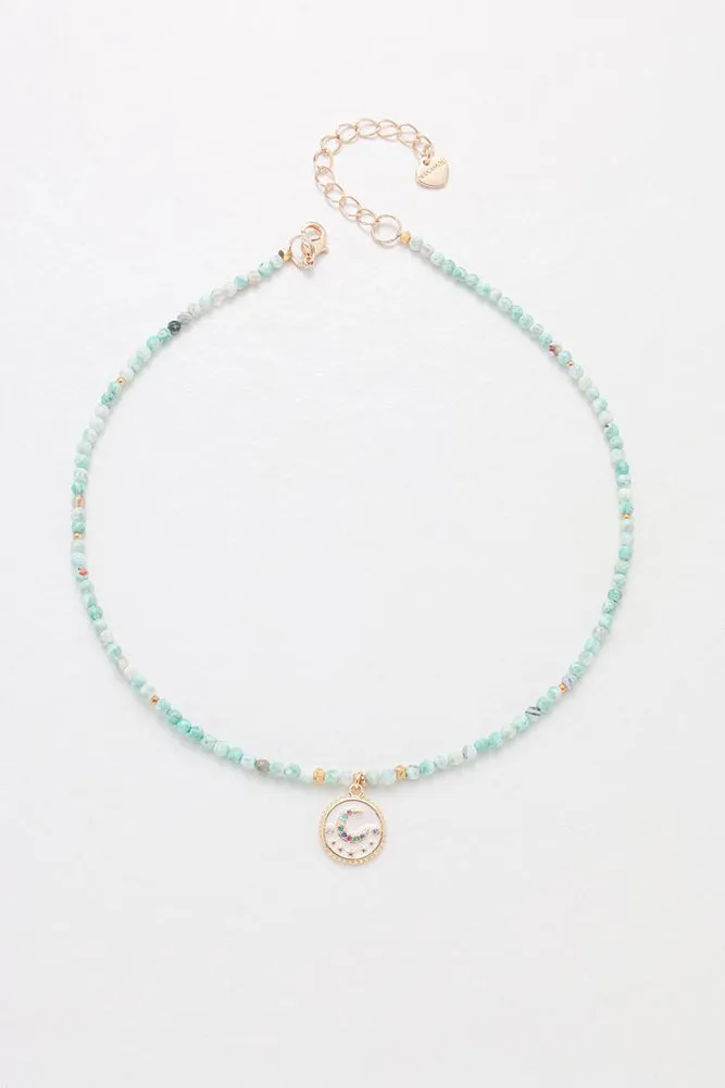 Nakamol Agate Beaded Moon Charm Necklace