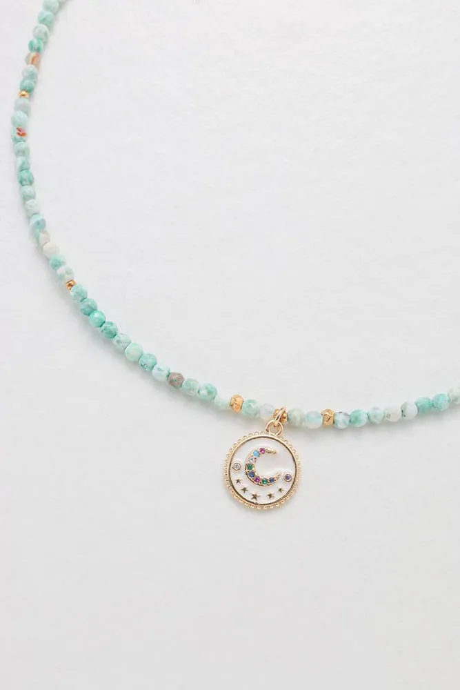 Nakamol Agate Beaded Moon Charm Necklace