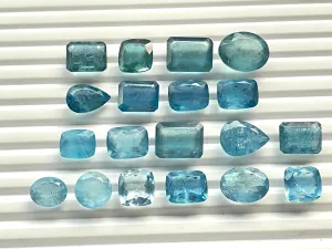 Natural Blue Aquamarine stabilised treatment mix Shape gemstone set, Aquamarine loose gemstones for jewelry making, 159.10 Carats, 19 Pieces