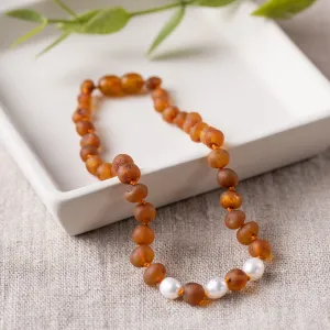 Pet | Freshwater Pearl Accent   Raw Cognac Amber Collar