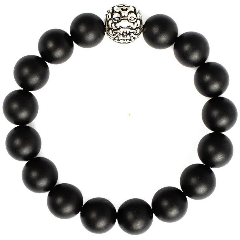 POWER PROTECTION Natural Black Amber Beads Silver Lion Charm Playful Bracelet