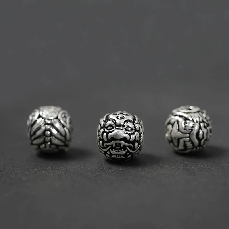 POWER PROTECTION Natural Black Amber Beads Silver Lion Charm Playful Bracelet