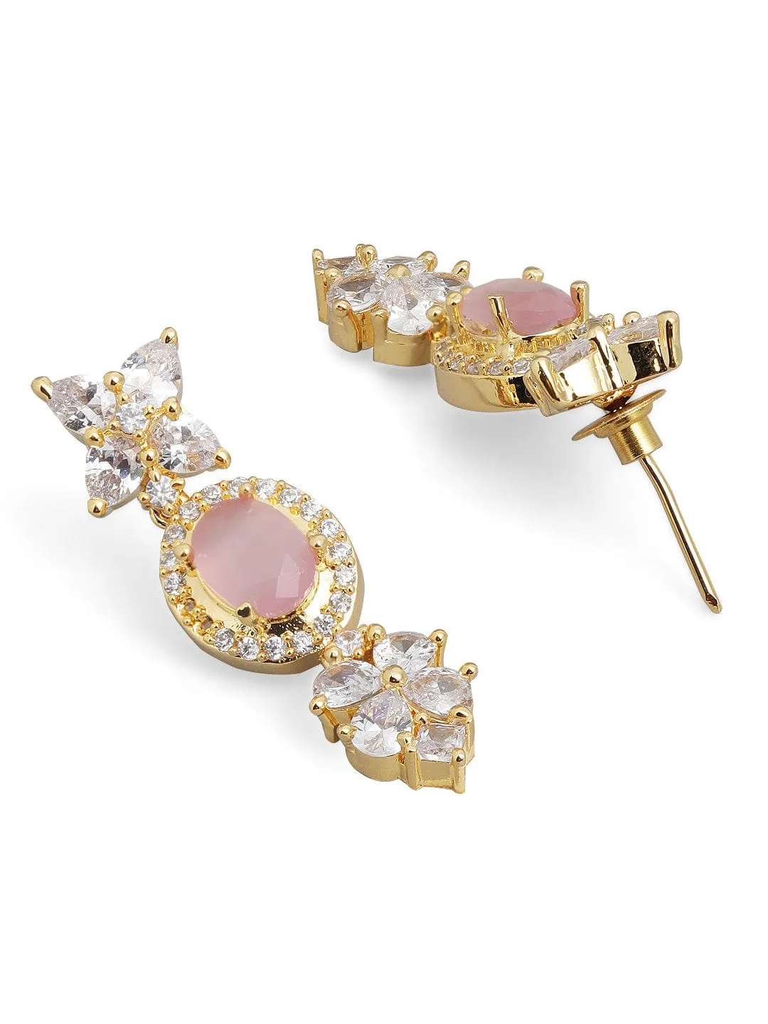 Rubans Gold Plated Contemporary Necklace Set With CZ And Pink Stones