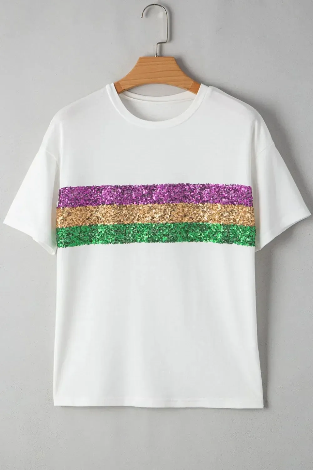 Sequin Stripes Crew Neck T Shirt for Stylish Comfort