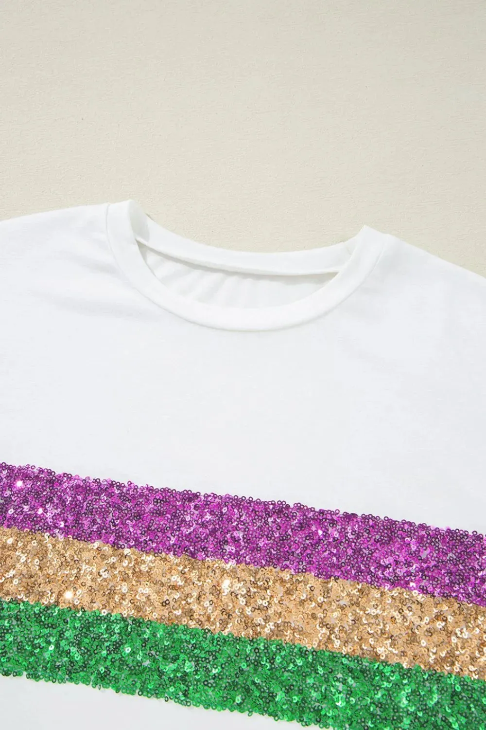 Sequin Stripes Crew Neck T Shirt for Stylish Comfort