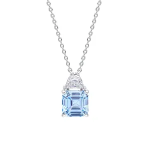 Silver Sqaure Cut Aquamarine Blue Zirconia Necklace