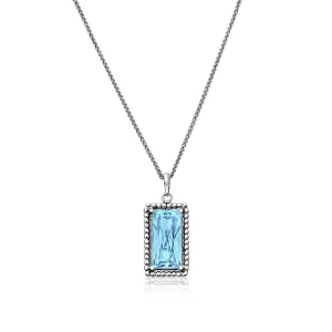 Sterling Silver Aquamarine CZ Baguette Necklace