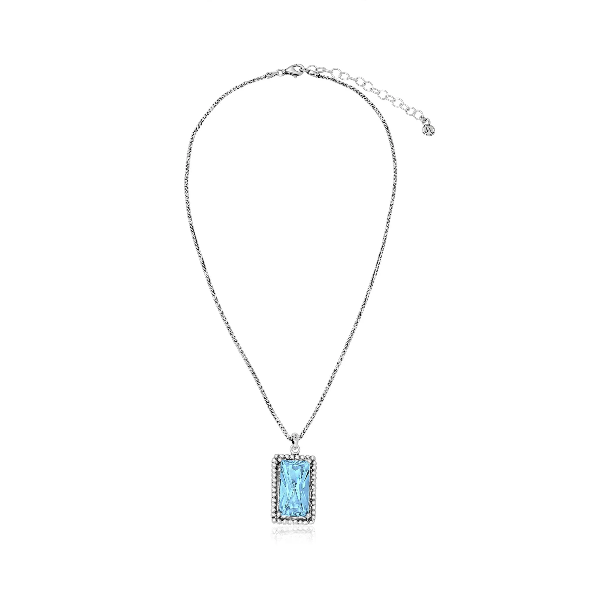 Sterling Silver Aquamarine CZ Baguette Necklace