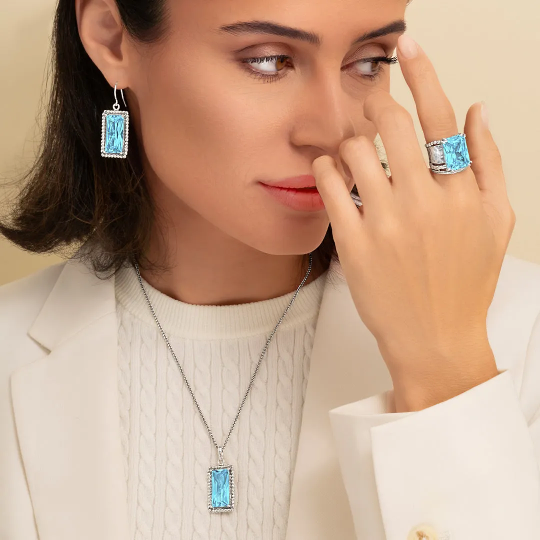 Sterling Silver Aquamarine CZ Baguette Necklace
