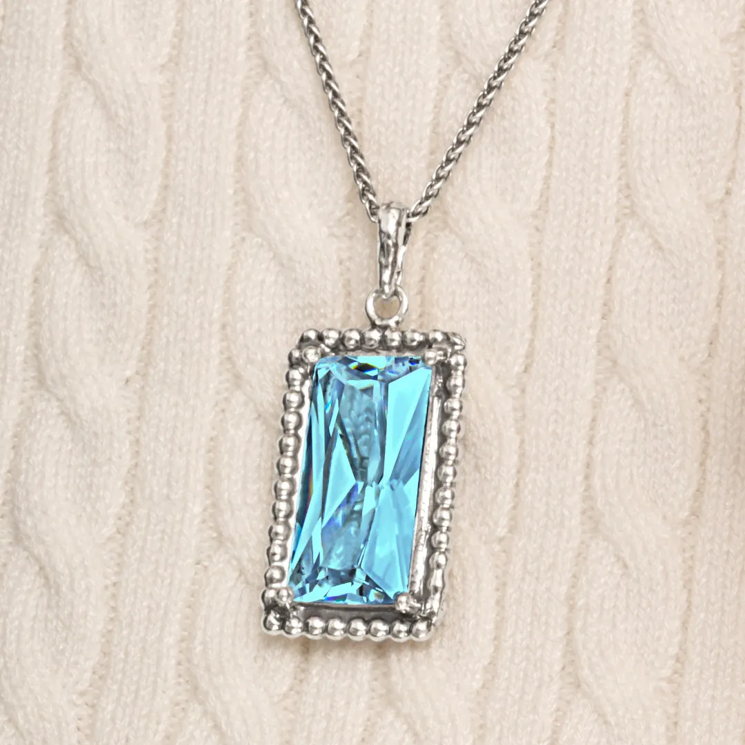 Sterling Silver Aquamarine CZ Baguette Necklace