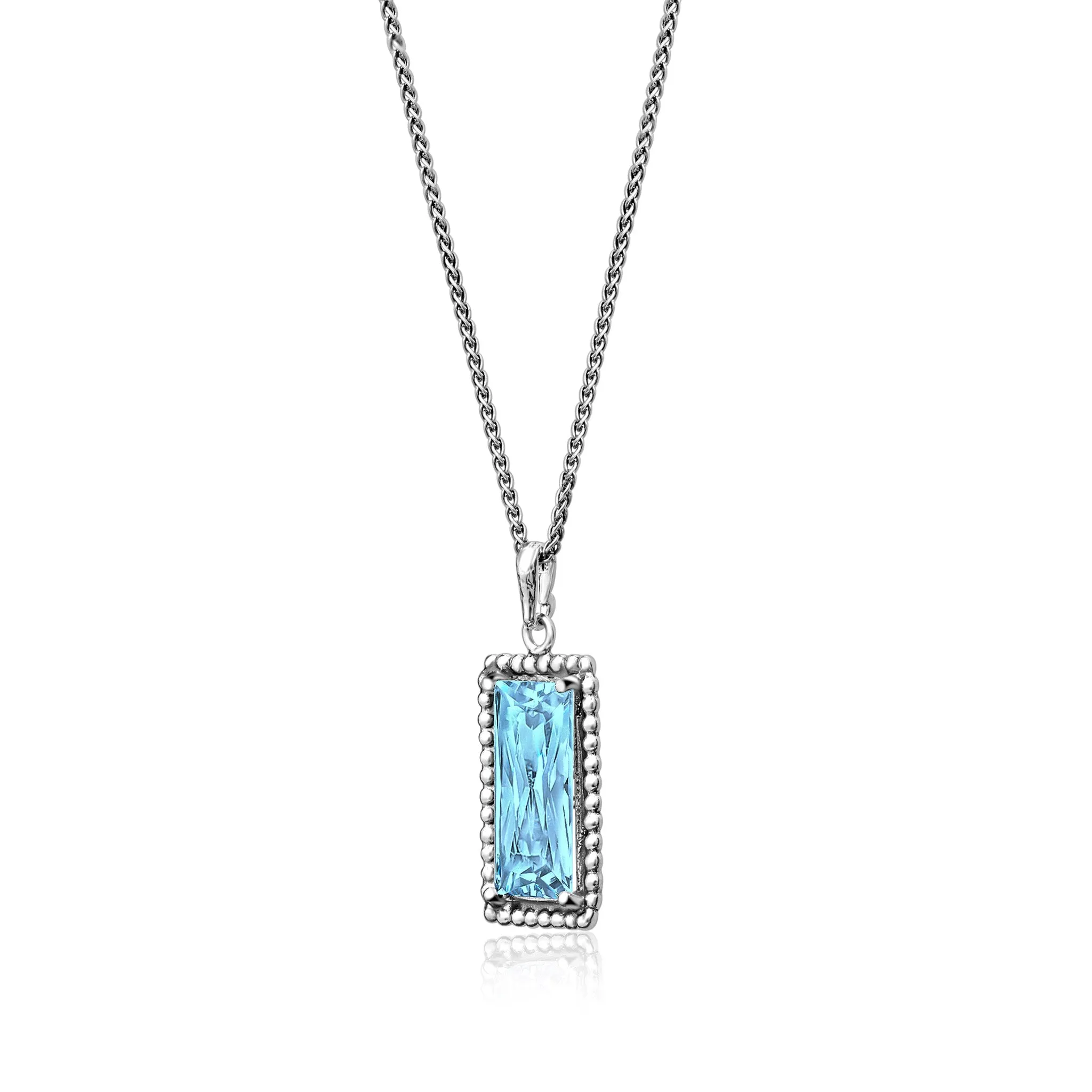 Sterling Silver Aquamarine CZ Baguette Necklace