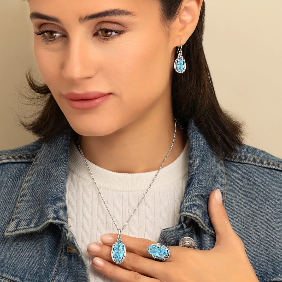 Sterling Silver Aquamarine CZ Floral Wire Wrap Necklace