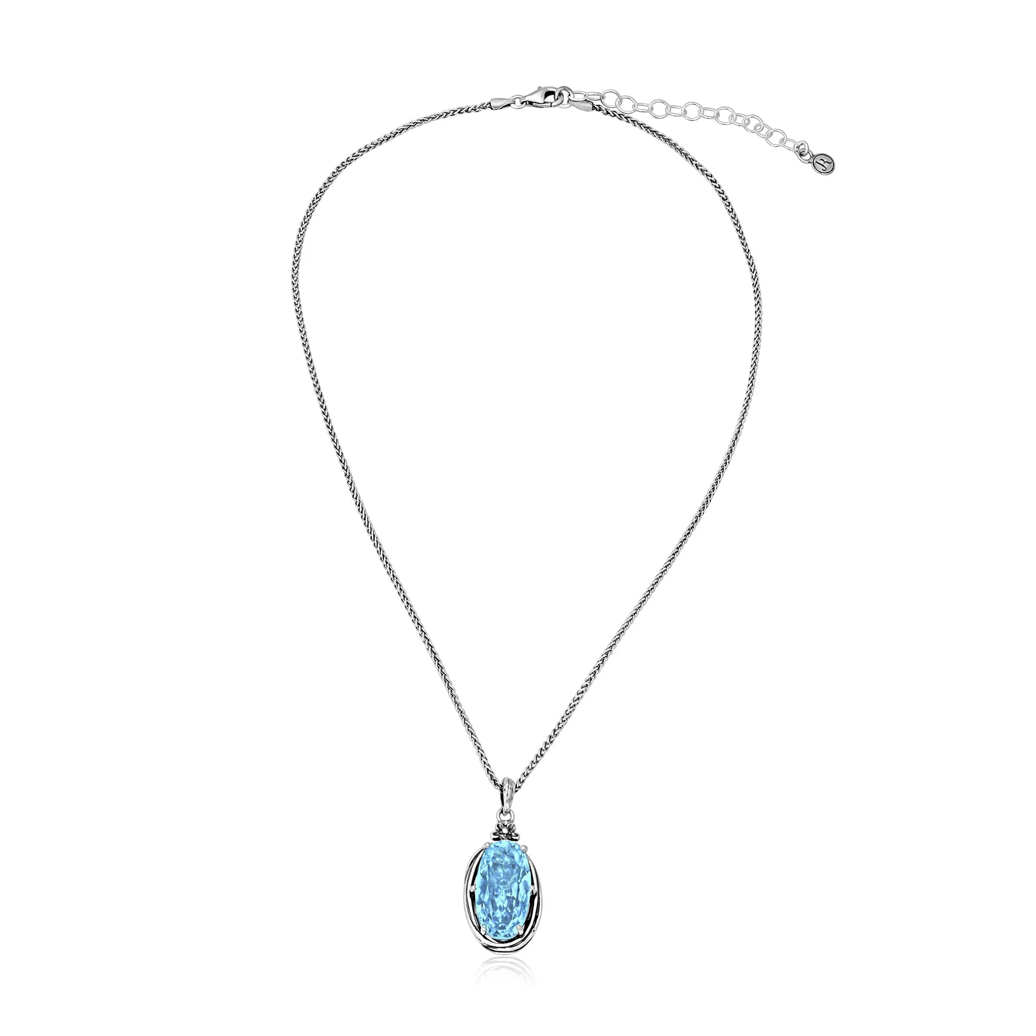 Sterling Silver Aquamarine CZ Floral Wire Wrap Necklace