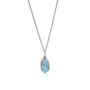 Sterling Silver Aquamarine CZ Floral Wire Wrap Necklace