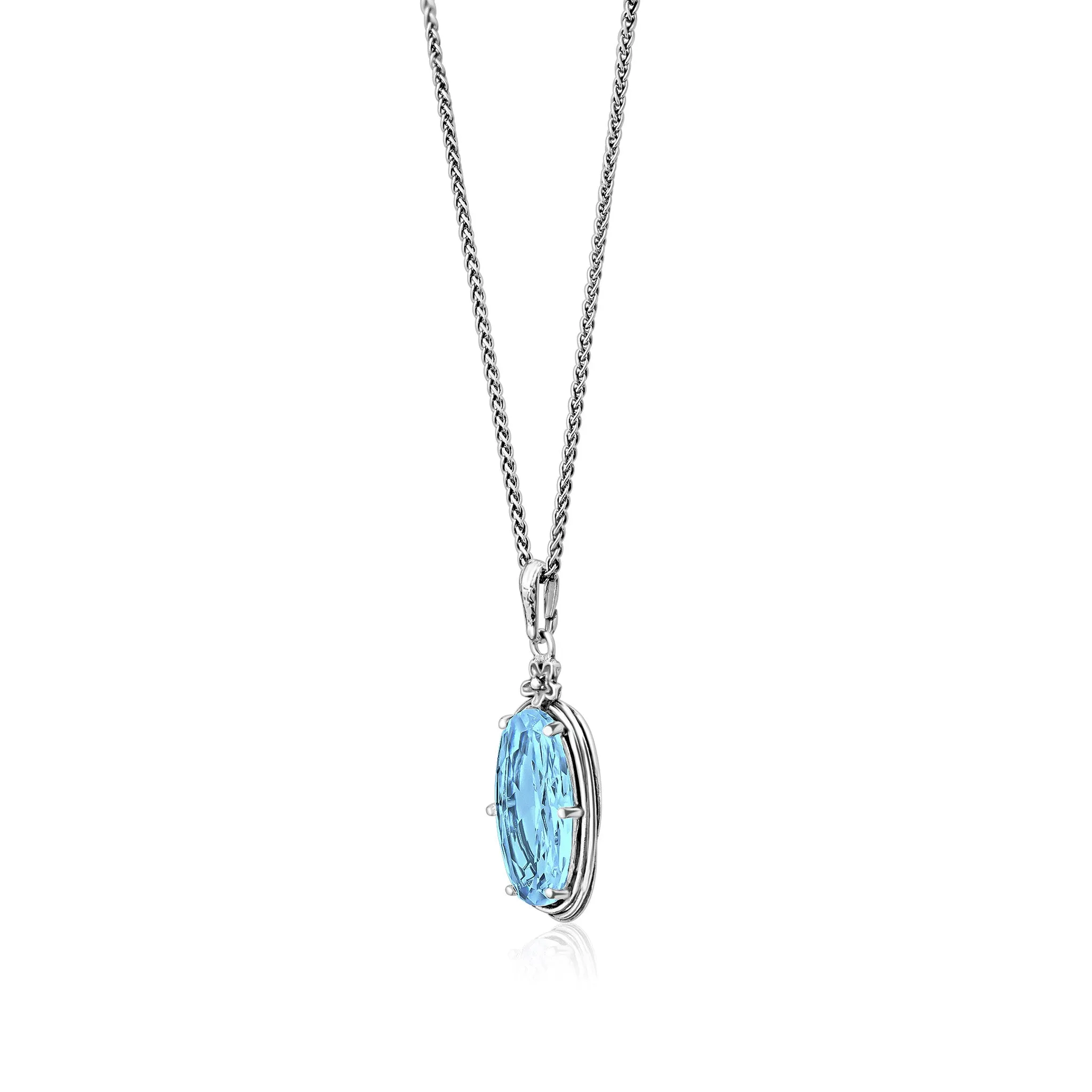 Sterling Silver Aquamarine CZ Floral Wire Wrap Necklace