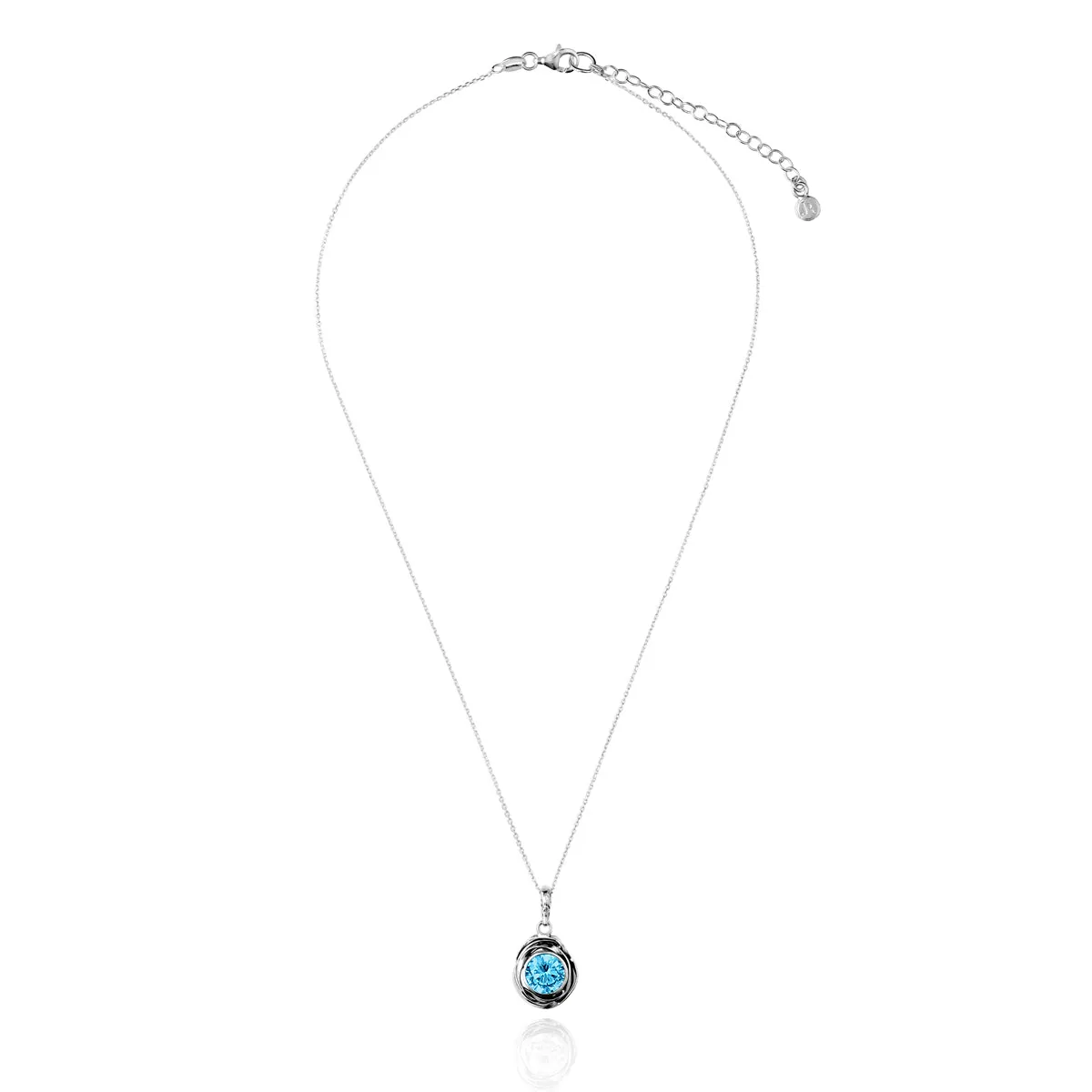 Sterling Silver Aquamarine CZ Pendant Necklace