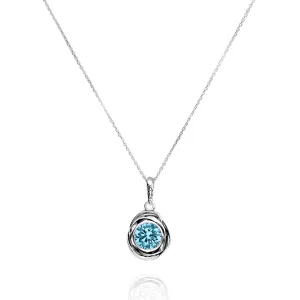 Sterling Silver Aquamarine CZ Pendant Necklace