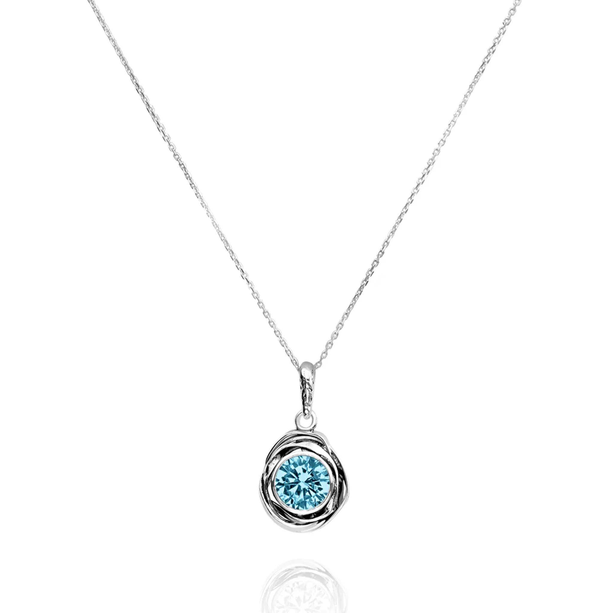 Sterling Silver Aquamarine CZ Pendant Necklace