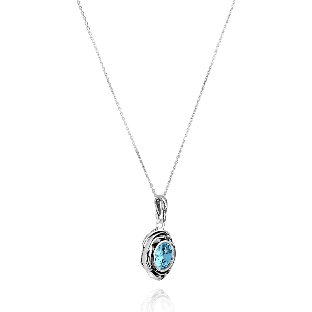 Sterling Silver Aquamarine CZ Pendant Necklace